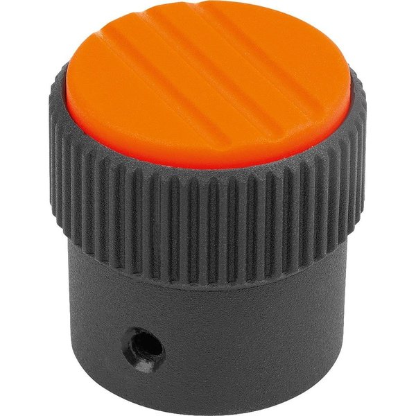 Kipp Knurled Knob Size:3, D1=34, H=36, D=8, Form:A, Thermoplastic Black Ral7021, Cap:Orange Ral 2004 K0248.13081